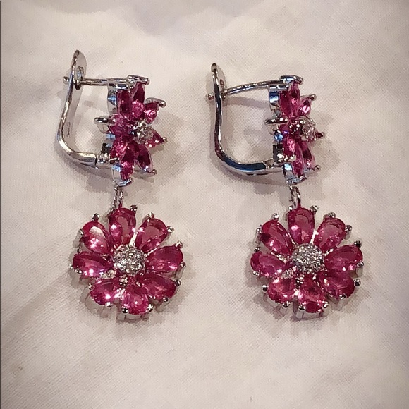 Pink Tourmaline & CZ Dangle Earrings - Picture 5 of 8